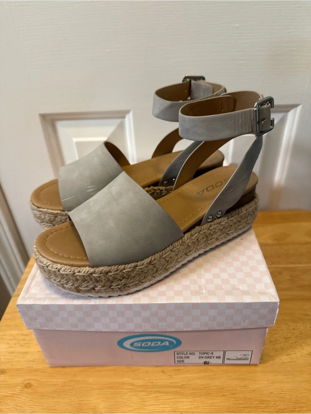 Soda Grey Ankle-Strap Espadrille Platform Sandals